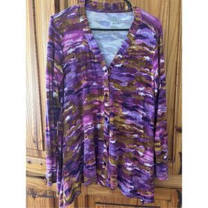 Logo By Lori Goldstein Printed Handkerchief Hem Cardigan